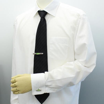 全3色機能付き・気泡がユラユラ水平器のカフス・タイピンセット(シルバー×イエロー)