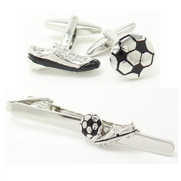 スパイクとボールのサッカーカフス・タイピンセット