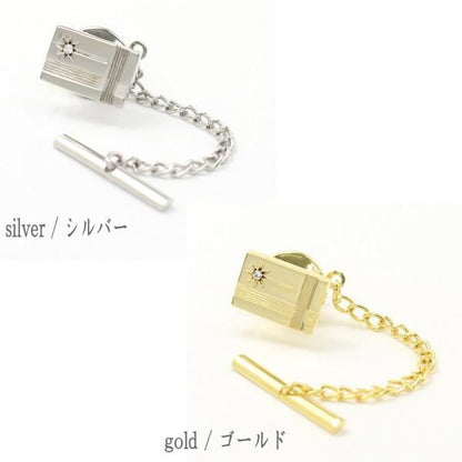 全2色・キラッと輝く一粒ストーンのタイタック(ピンブローチ)