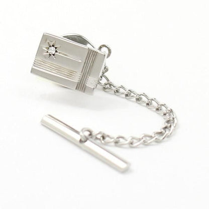 全2色・キラッと輝く一粒ストーンのタイタック(ピンブローチ)