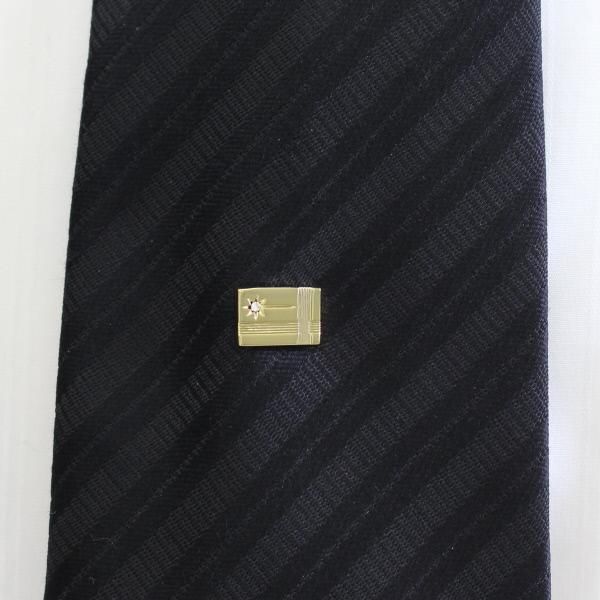 全2色・キラッと輝く一粒ストーンのタイタック(ピンブローチ)