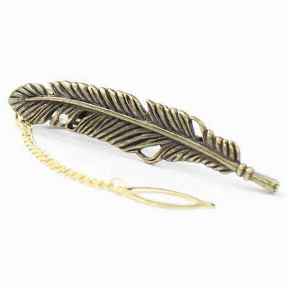 全2色・一粒ストーンとフェザー・羽根のチェーン付タイピン(ネクタイピン)