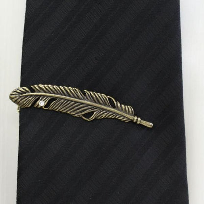 全2色・一粒ストーンとフェザー・羽根のチェーン付タイピン(ネクタイピン)