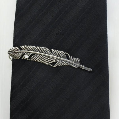 全2色・一粒ストーンとフェザー・羽根のチェーン付タイピン(ネクタイピン)