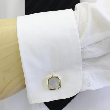 全3種×2色・天然石×貝のスクウェア・カフスセット(タイピンセット)