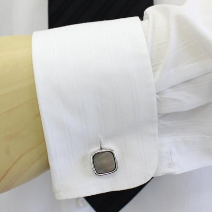 全3種×2色・天然石×貝のスクウェア・カフスセット(タイピンセット)