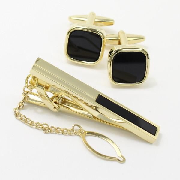 全3種×2色・天然石×貝のスクウェア・カフスセット(タイピンセット)