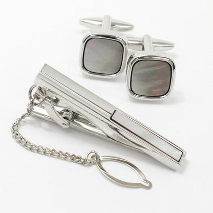 全3種×2色・天然石×貝のスクウェア・カフスセット(タイピンセット)