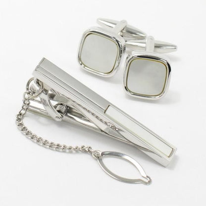 全3種×2色・天然石×貝のスクウェア・カフスセット(タイピンセット)
