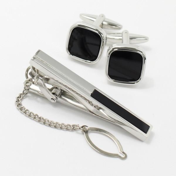 全3種×2色・天然石×貝のスクウェア・カフスセット(タイピンセット)