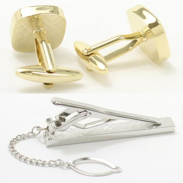 全3種×2色・天然石×貝のスクウェア・カフスセット(タイピンセット)