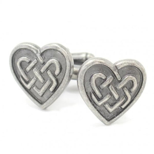 マットシルバー・燻銀風・ハートのカフス(カフリンクス/カフスボタン)