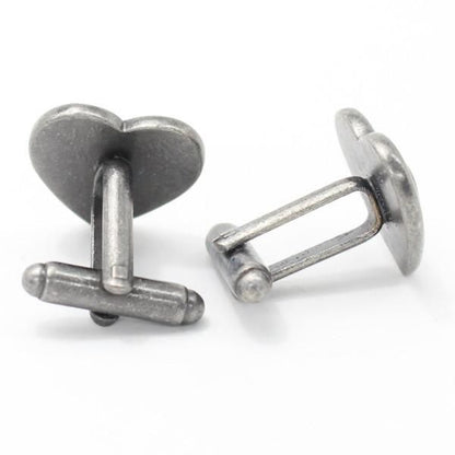 マットシルバー・燻銀風・ハートのカフス(カフリンクス/カフスボタン)