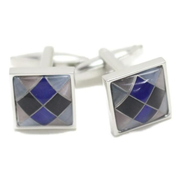 ブルー×ピンク・ダイヤ柄のカフス(カフリンクス/カフスボタン)