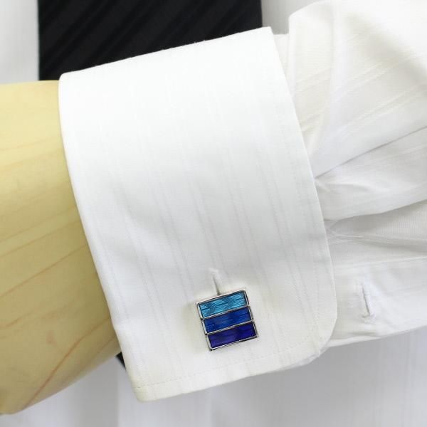 ブルーグラデーションラインの爽やかなカフス(カフリンクス/カフスボタン)