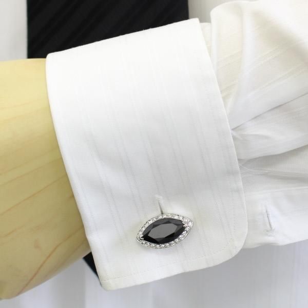 ゴージャスなダイヤ型ブラック・クリアストーンのカフス(カフリンクス/カフスボタン)