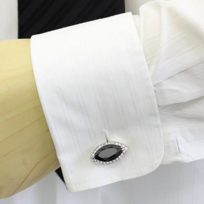 ゴージャスなダイヤ型ブラック・クリアストーンのカフス(カフリンクス/カフスボタン)