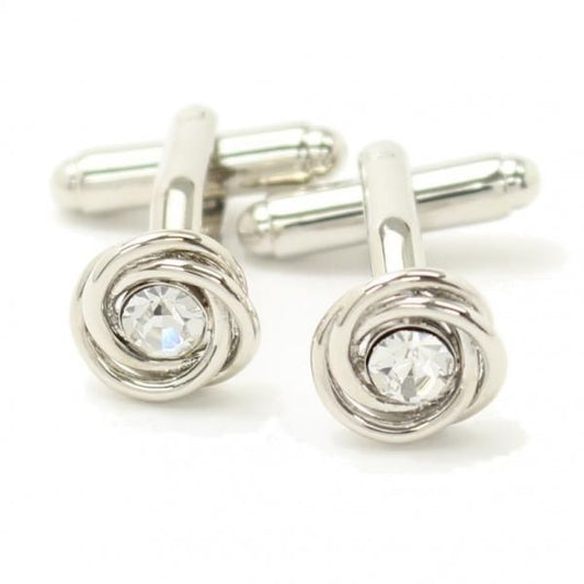 ラウンドシルバーライン・キラキラストーンのカフス(カフリンクス/カフスボタン)