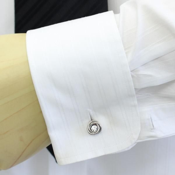 ラウンドシルバーライン・キラキラストーンのカフス(カフリンクス/カフスボタン)