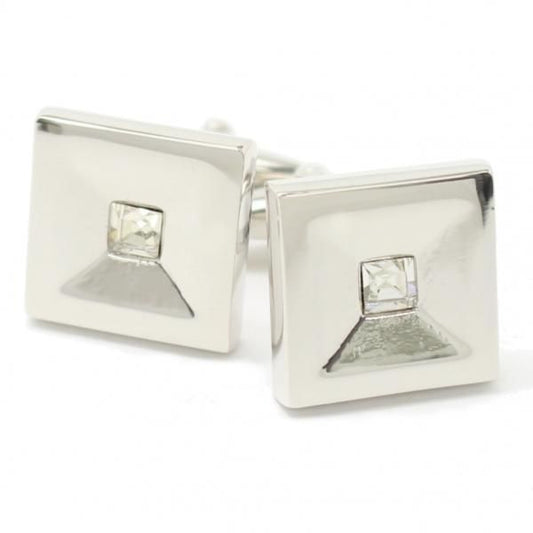 一粒ストーン・シルバーのスクエアのカフス(カフリンクス/カフスボタン)