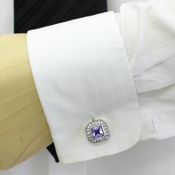 パープル・キラキラストーンがゴージャスなカフス(カフリンクス/カフスボタン)