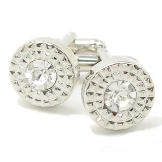 ラウンド・クリアストーン・ダイヤカットの荘麗なカフス(カフリンクス/カフスボタン)