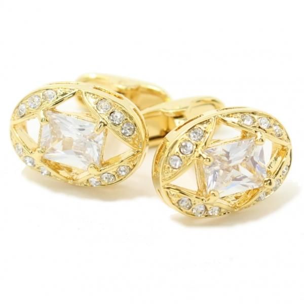 オーバル・ゴールドとクリアストーンが華麗なカフス(カフリンクス/カフスボタン)