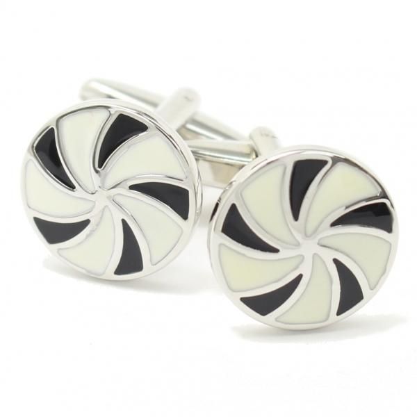 ブラック×ホワイトライン・ラウンドカフス(カフリンクス/カフスボタン)