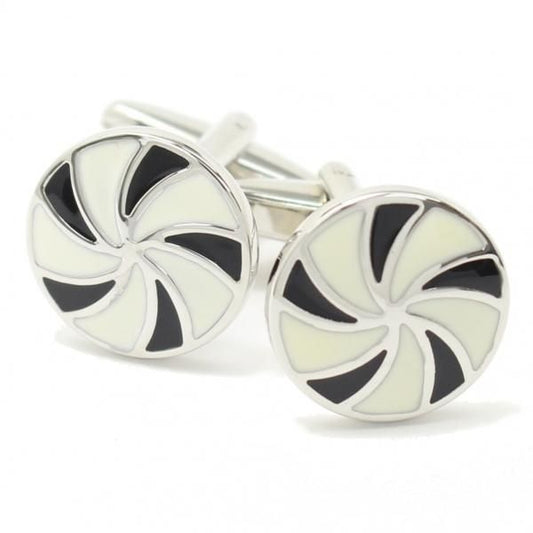 ブラック×ホワイトライン・ラウンドカフス(カフリンクス/カフスボタン)