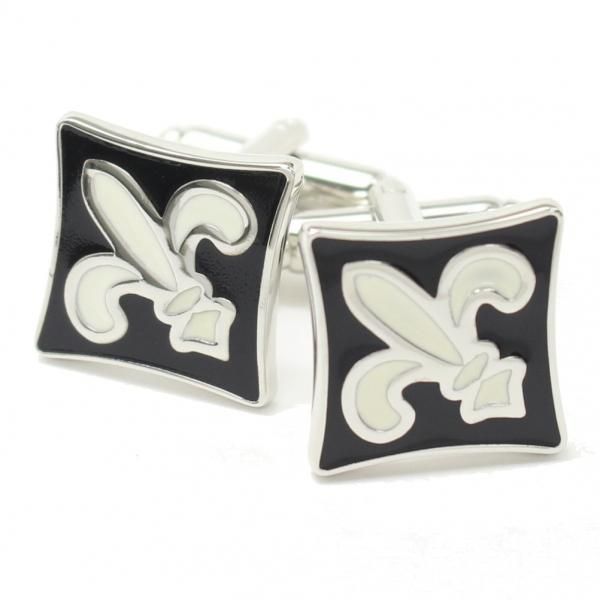 フルールドリス・ブラック×ホワイト・スクエアカフス(カフリンクス/カフスボタン)