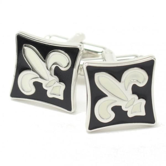 フルールドリス・ブラック×ホワイト・スクエアカフス(カフリンクス/カフスボタン)