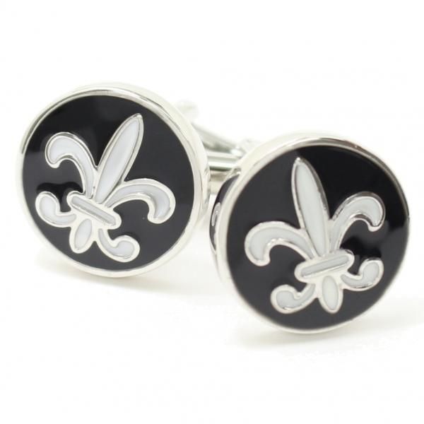 フルールドリス・ブラック×ホワイトのラウンドカフス(カフリンクス/カフスボタン)