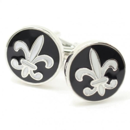 フルールドリス・ブラック×ホワイトのラウンドカフス(カフリンクス/カフスボタン)