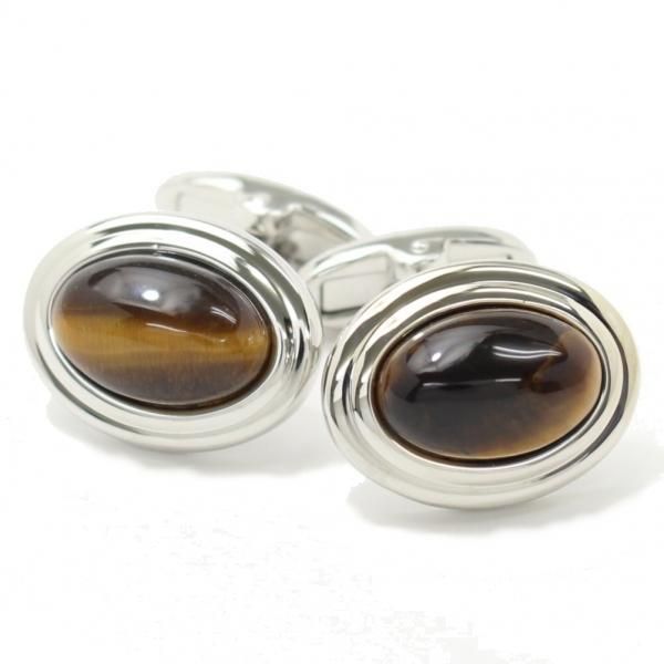 ブラウンキャッツアイ・立体オーバルのカフス(カフリンクス/カフスボタン)
