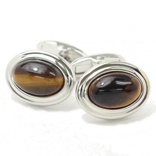 ブラウンキャッツアイ・立体オーバルのカフス(カフリンクス/カフスボタン)