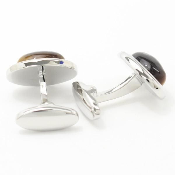 ブラウンキャッツアイ・立体オーバルのカフス(カフリンクス/カフスボタン)