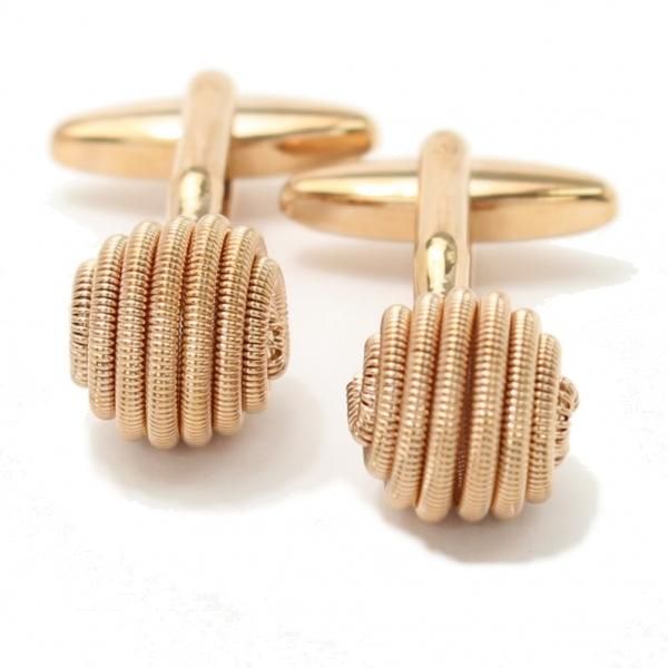 ピンクゴールドのラウンドバネのデザインカフス(カフリンクス/カフスボタン)