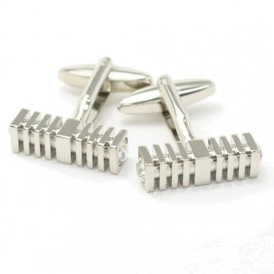 両端からストーンがキラリ!シルバースクエアのカフス(カフリンクス/カフスボタン)