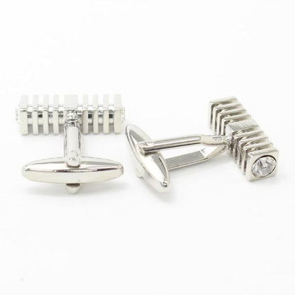 両端からストーンがキラリ!シルバースクエアのカフス(カフリンクス/カフスボタン)