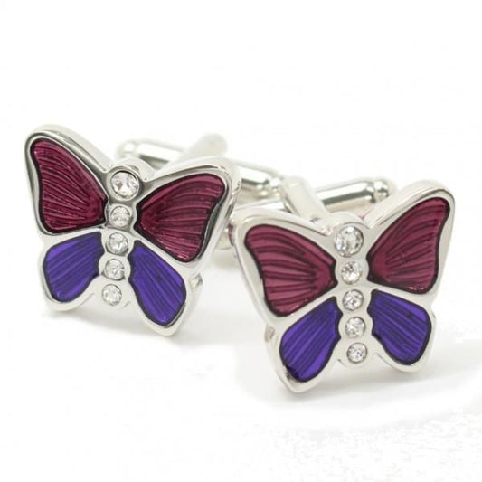 ピンクパープル・バタフライ・キラキラ蝶々のカフス(カフリンクス/カフスボタン)