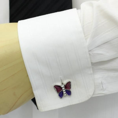 ピンクパープル・バタフライ・キラキラ蝶々のカフス(カフリンクス/カフスボタン)