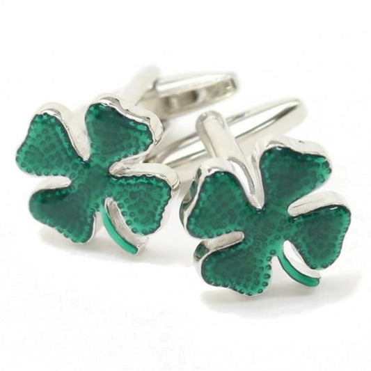 透けるグリーンがきれいな四葉・クローバーのカフス(カフリンクス/カフスボタン)