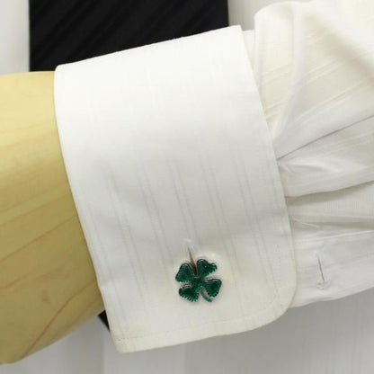 透けるグリーンがきれいな四葉・クローバーのカフス(カフリンクス/カフスボタン)