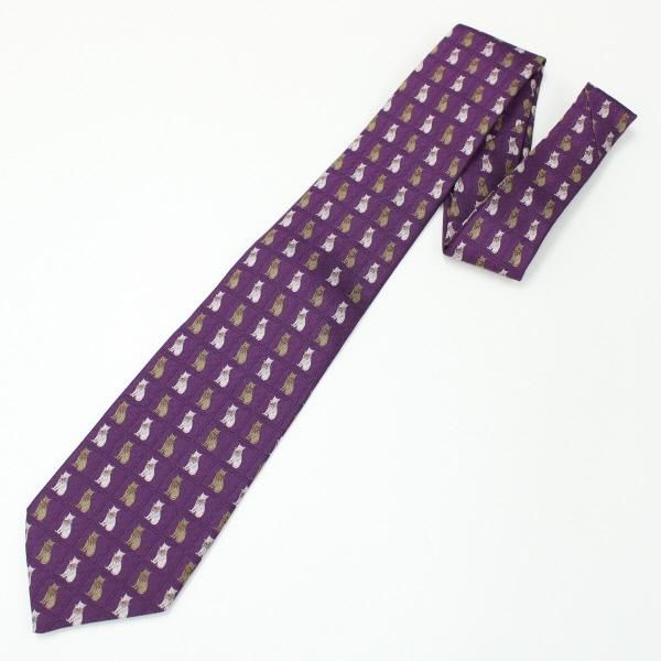 全3色・パープル・おしゃれ猫の西陣織ネクタイ