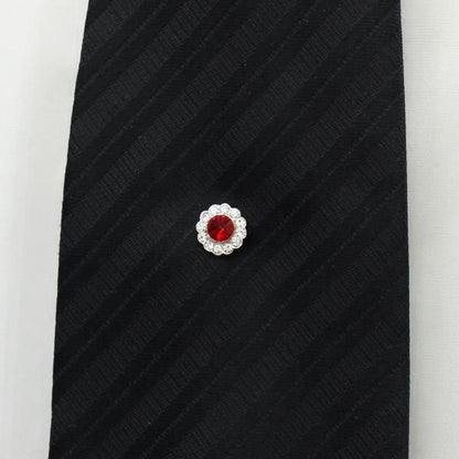 レッドストーン×ラインストーン・お花モチーフのタイタック(ピンブローチ)