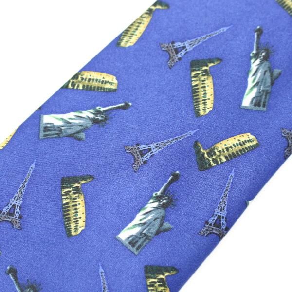 全2色・面白ネクタイ・エッフェル塔・自由の女神・コロッセオ・ブルーのユニークネクタイ