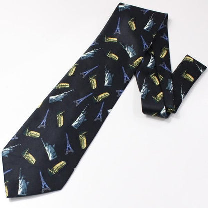 全2色・面白ネクタイ・エッフェル塔・自由の女神・コロッセオ・ブラックのユニークネクタイ