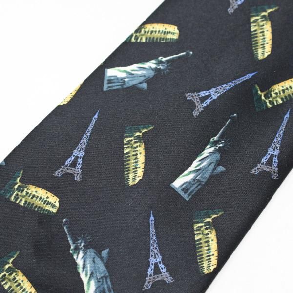 全2色・面白ネクタイ・エッフェル塔・自由の女神・コロッセオ・ブラックのユニークネクタイ