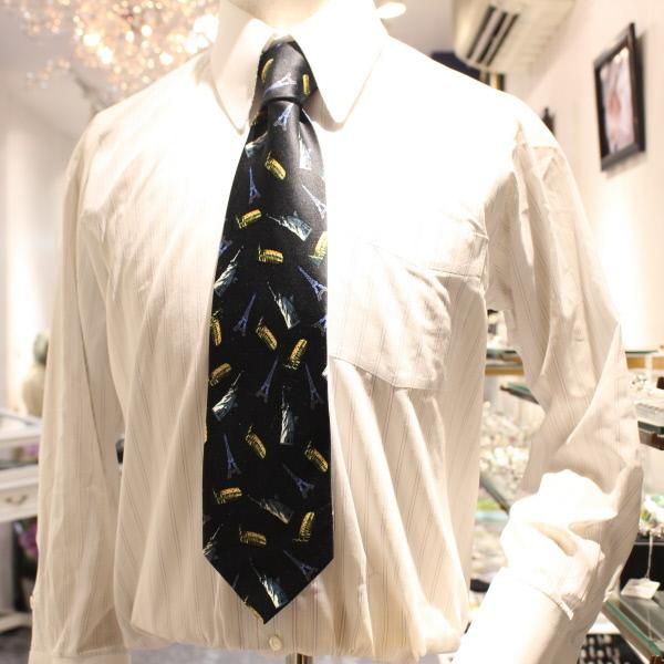 全2色・面白ネクタイ・エッフェル塔・自由の女神・コロッセオ・ブラックのユニークネクタイ