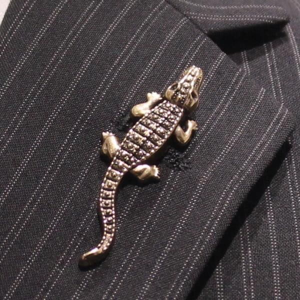 トカゲ・アンティークゴールドのラペルピン・ブローチ